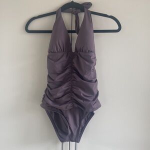 L*Space The Ruched Halter V Neck Swimsuit